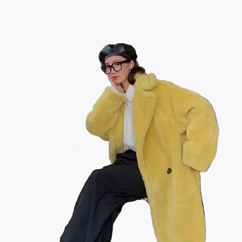 Dam Lång Oversize Teddykappa – Trendig Vinterrock för Vardag och Fest