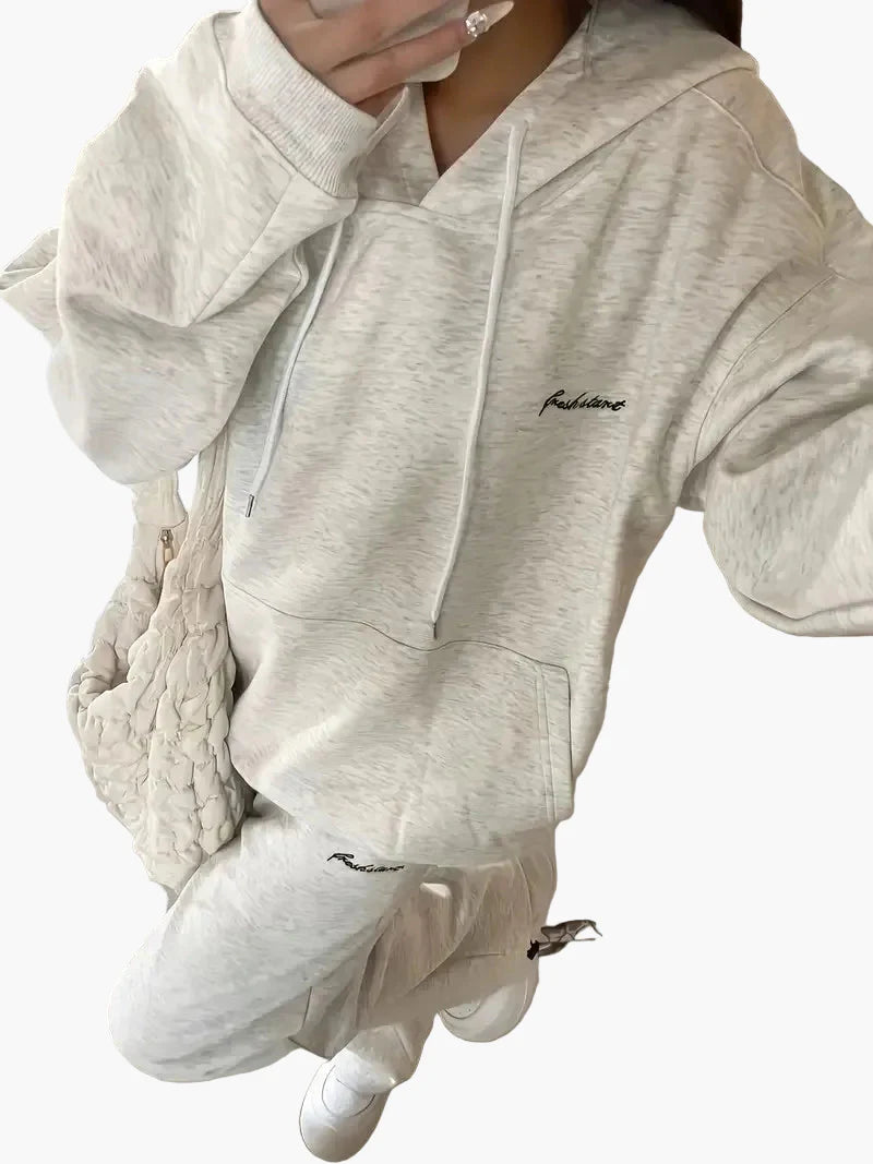Damset Hoodie och Raka Byxor Avslappnad Vardagsstil