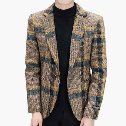 Herr Elegant Rutigt Kavaj Blazer – Modern Affärs- och Feststil