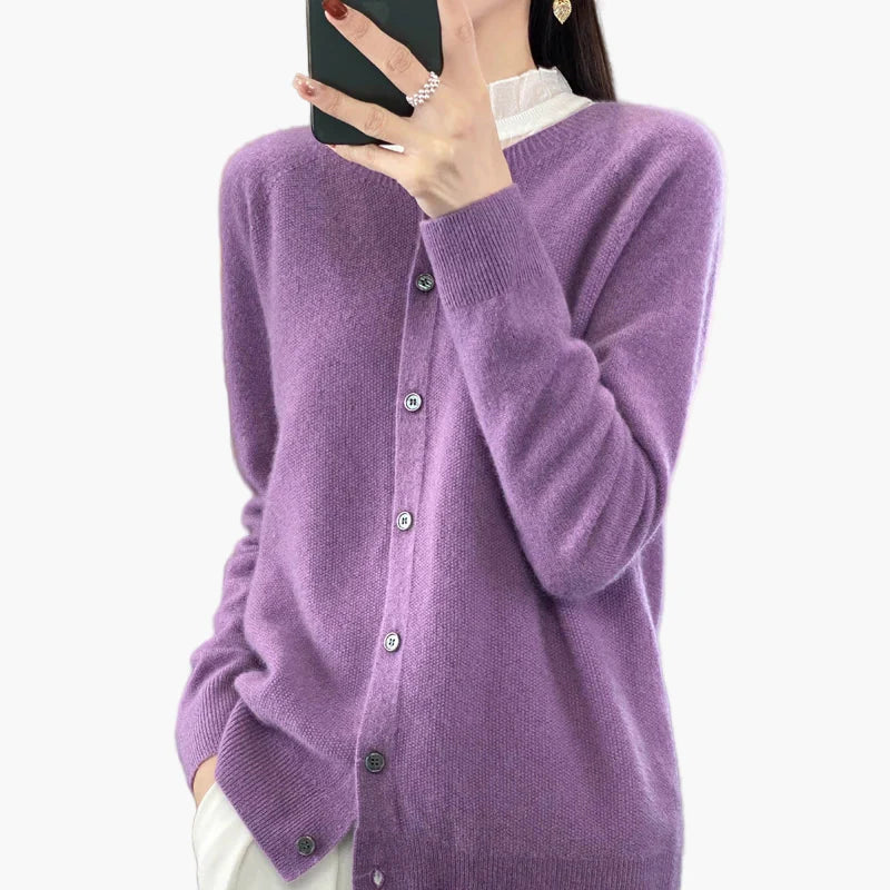 Dam Kofta Klassisk Vardagsstil – Långärmad Knapptröja Perfekt för Höst och Vinter