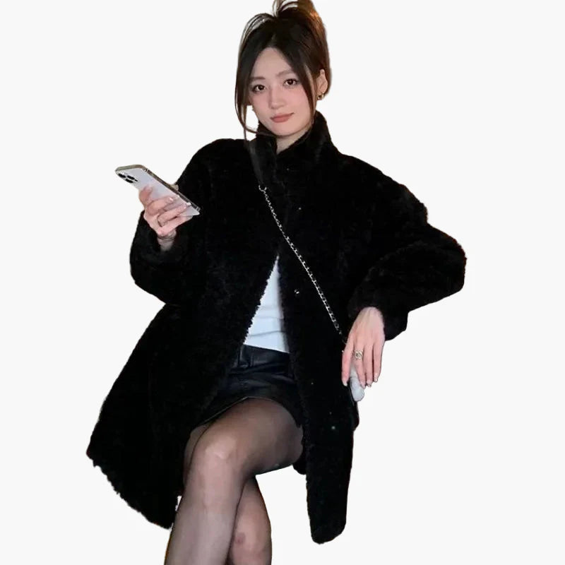 Dam Teddyjacka Vintage Oversize Vinterjacka Mode