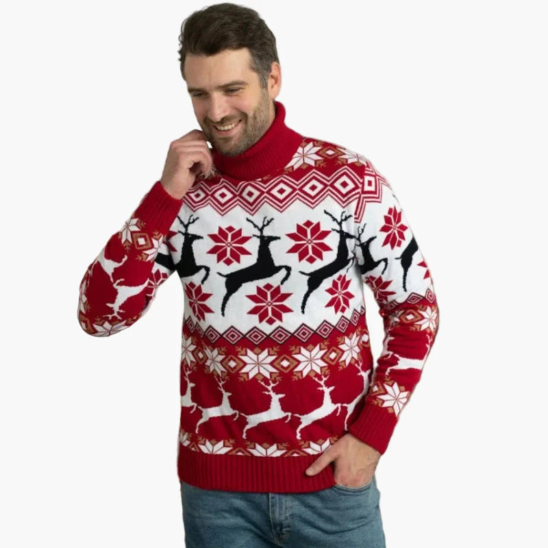 Dam Jultröja med Polokrage – Klassisk och Festlig Design med Renmotiv