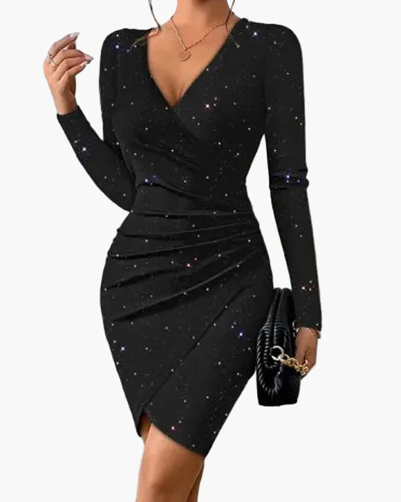 Dam Klänning Elegant Bodycon Omlott V-ringad Långärmad Fästklänning