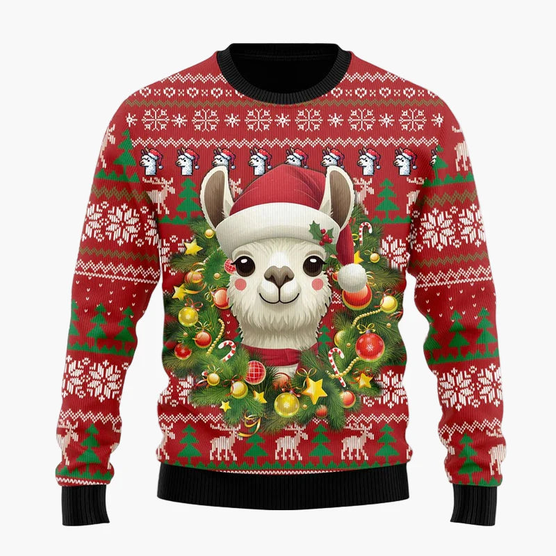 Herr Jultröja Rolig Ugly Christmas Sweater med Llama och Tomteluva – Perfekt för Julfest