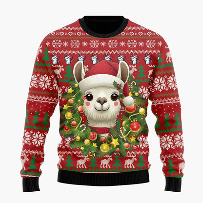 Herr Jultröja Rolig Ugly Christmas Sweater med Llama och Tomteluva – Perfekt för Julfest