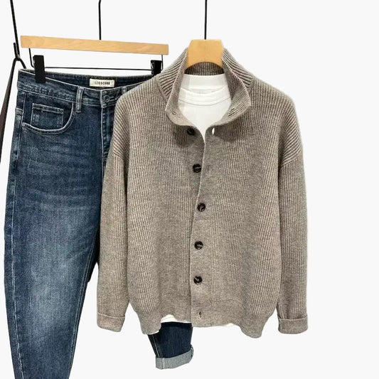 Herrstickad casual kofta med knappar för vardag och fritid