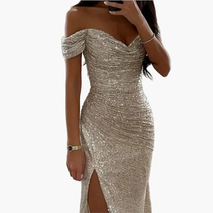 Damklänning Off-Shoulder Elegant Festklänning med Slits för Kväll & Bal