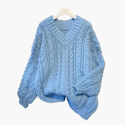 Damstickad V-ringad twisttröja – Avslappnad vinterstil för vardagsbruk