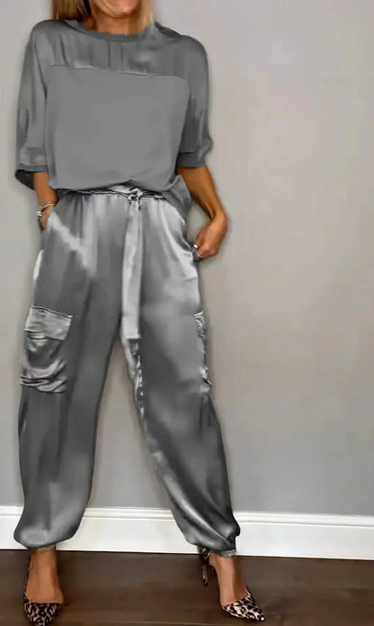 Danielle – Elegant Satin Tvådelad Set för Kvinnor