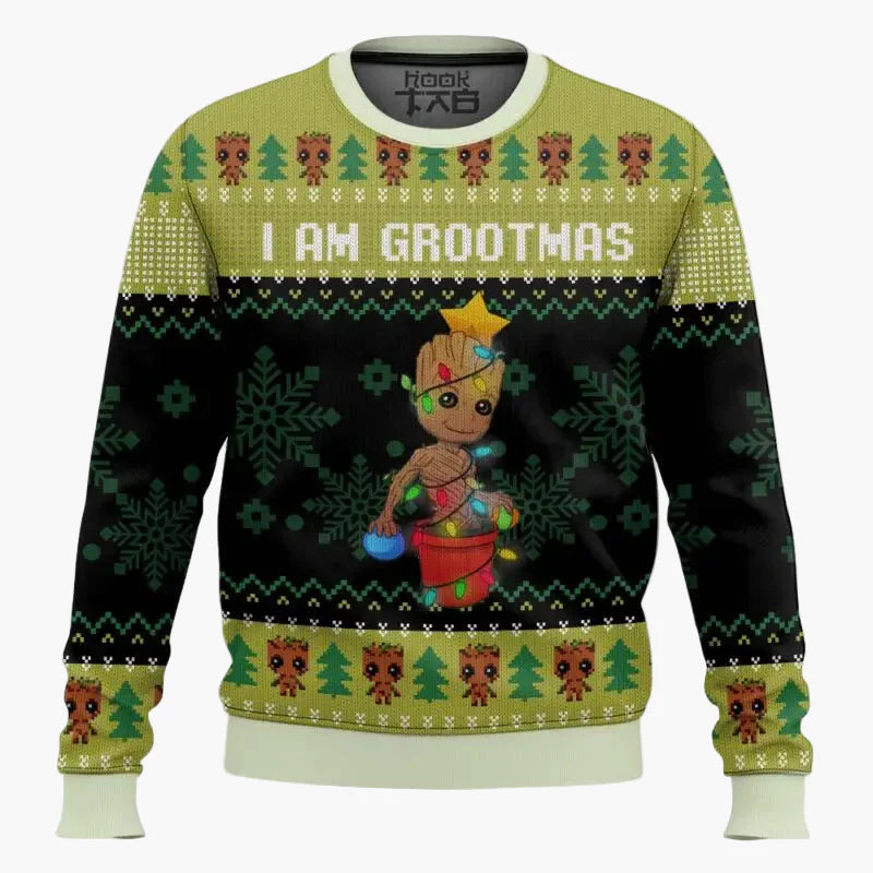 Herrtröja Jultröja Groot "I Am Grootmas" Rolig Stickad Stil Marvel Fanpresent