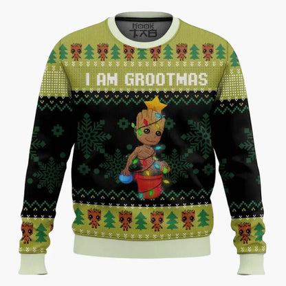 Herrtröja Jultröja Groot "I Am Grootmas" Rolig Stickad Stil Marvel Fanpresent