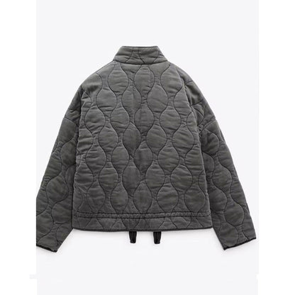 Dam Quiltad Oversized Jacka med Fickor och Dragkedja – Trendig Vinterjacka 2024