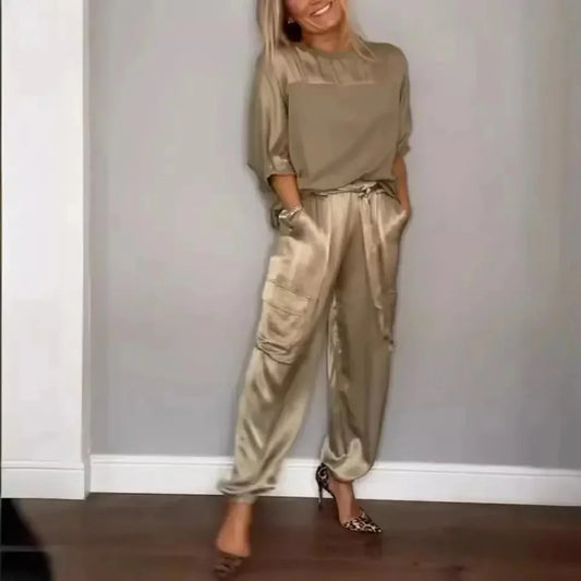 Danielle – Elegant Satin Tvådelad Set för Kvinnor