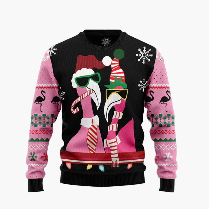Herr & Dam Jultröja Flamingo Rolig Ugly Christmas Sweater – Perfekt för Fest och Familj