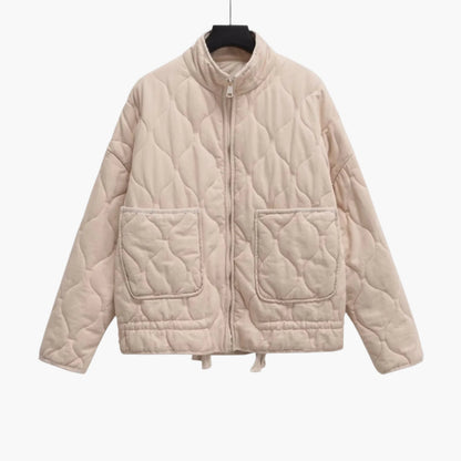 Dam Quiltad Oversized Jacka med Fickor och Dragkedja – Trendig Vinterjacka 2024