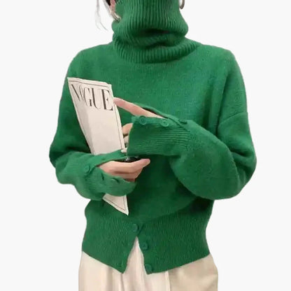 Damers Elegant Oversized Stickad Tröja med Knappar – Avslappnad Mode för Vardagsbruk