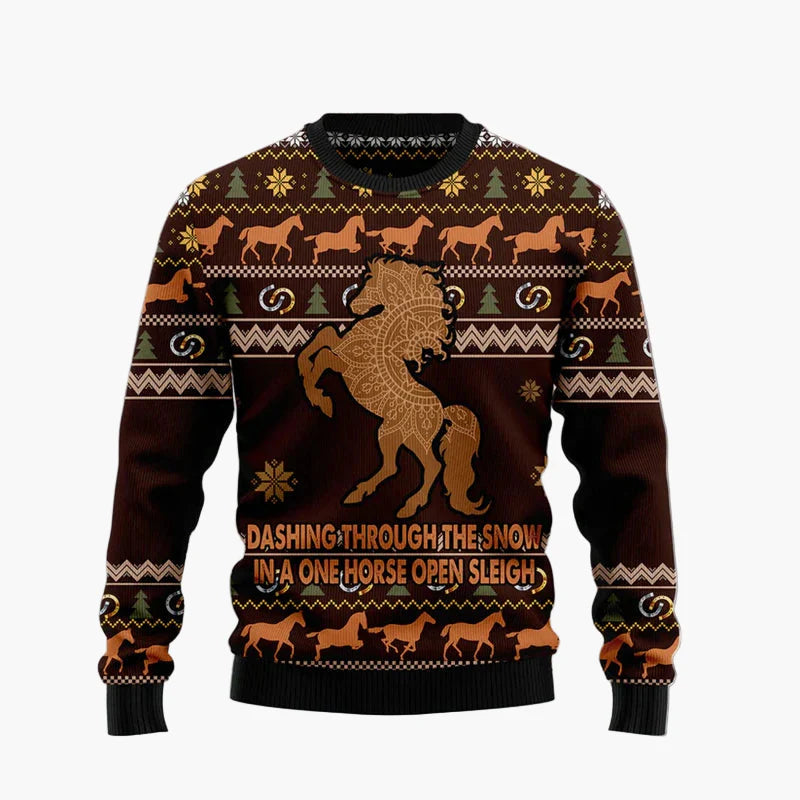 Herr jultröja med rolig hästdesign – Ugly Christmas Sweater för fest och vardag