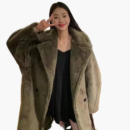 Dam Lång Oversize Teddykappa – Trendig Vinterrock för Vardag och Fest