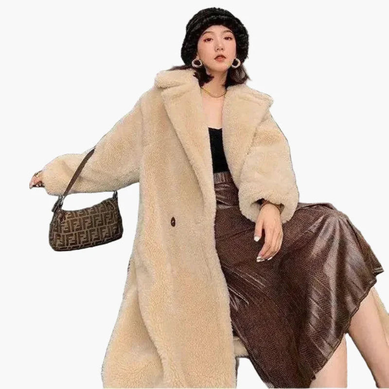 Dam Lång Oversize Teddykappa – Trendig Vinterrock för Vardag och Fest