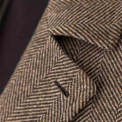 Herr Dubbelknäppt Kavaj – Klassisk Herringbone Vintage Blazer för Fest och Vardag