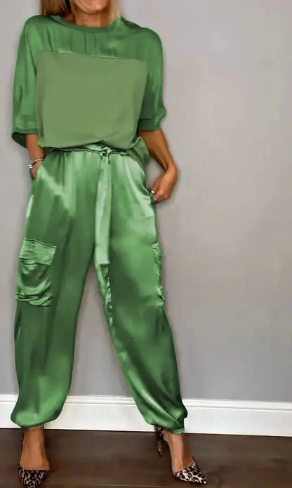 Danielle – Elegant Satin Tvådelad Set för Kvinnor