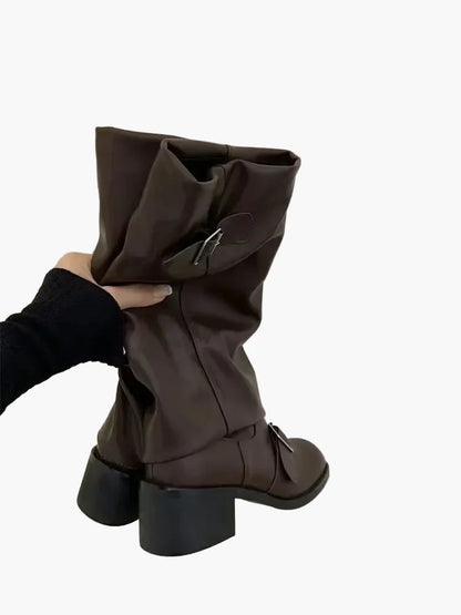 Damstövlar med Spänne och Låg Klack – Trendiga Höst- och Vinterboots för Kvinnor