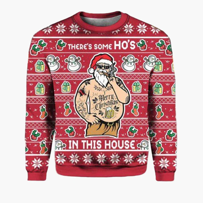 Herr Jultröja Biker Santa – Rolig och Unik Ugly Christmas Sweater för Män