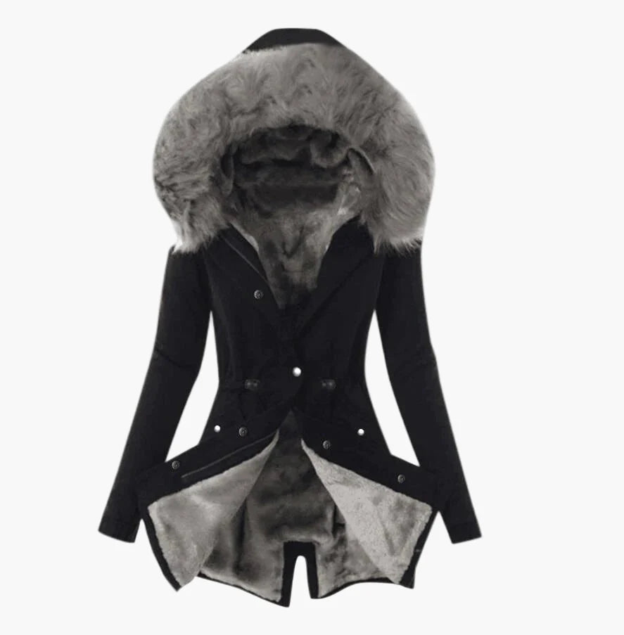 Dam Vinterjacka med Fuskpäls Fodrad Kapuschong – Elegant Varm Parkas för Kallt Väder