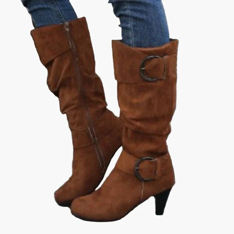 Damstövlar med klack och dekorativt spänne – Elegant höst- och vinterstil för vardag och fest