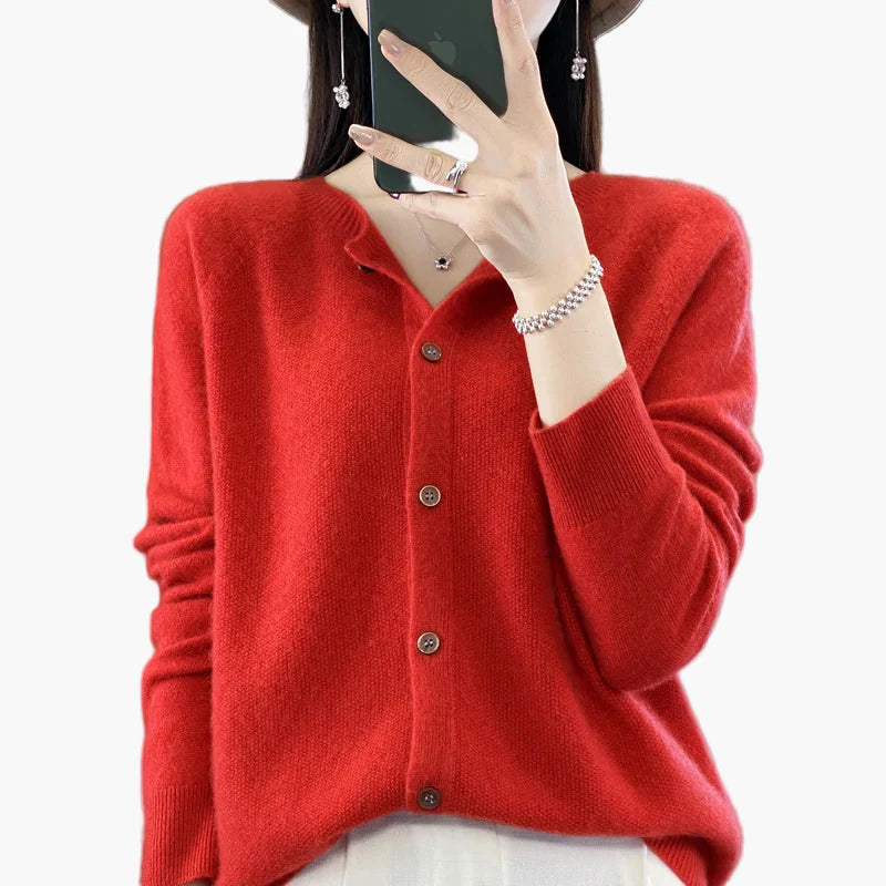 Dam Kofta Klassisk Vardagsstil – Långärmad Knapptröja Perfekt för Höst och Vinter