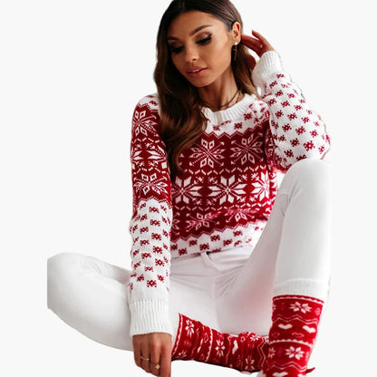 Dam Stickad Jultröja med Nordiskt Mönster – Perfekt för Vinter och Högtider