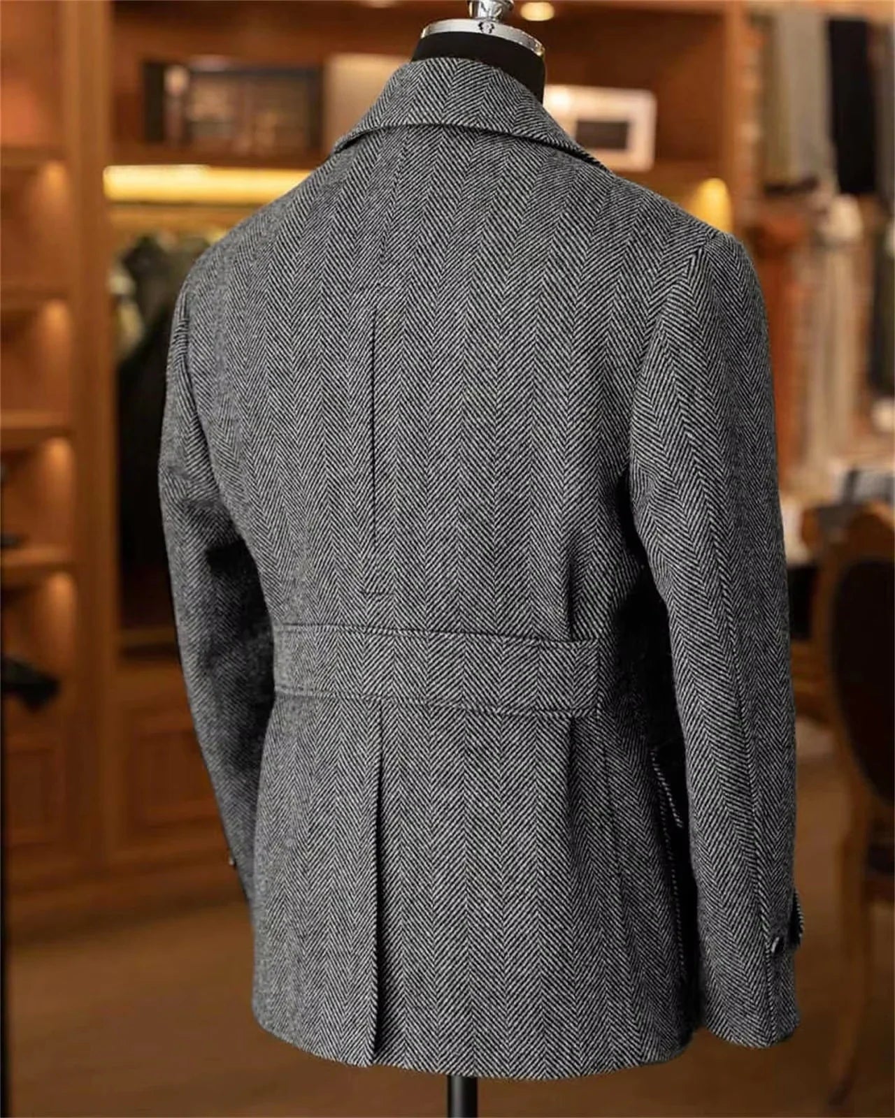 Herr Dubbelknäppt Kavaj – Klassisk Herringbone Vintage Blazer för Fest och Vardag