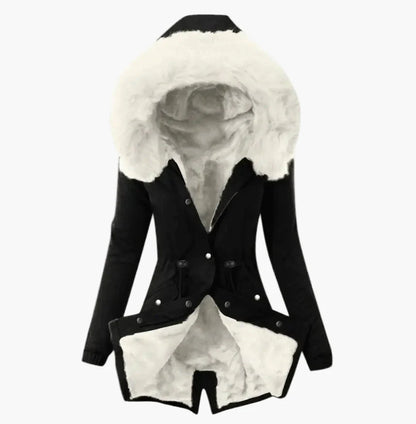 Dam Vinterjacka med Fuskpäls Fodrad Kapuschong – Elegant Varm Parkas för Kallt Väder