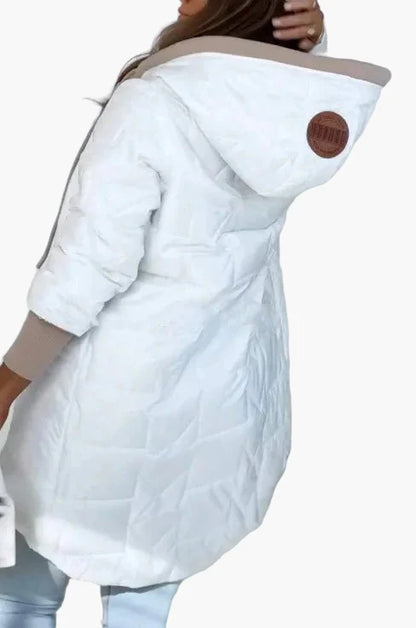 Dam Lång Quiltad Vårjacka med Huvud – Trendig Vardagsstil