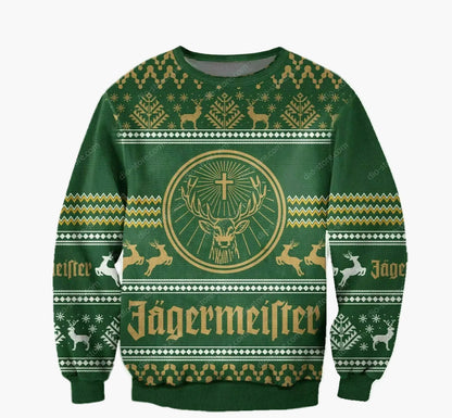 Herr Jultröja Jägermeister Ugly Christmas Sweater – Festlig Stickad Tröja för Högtider och Fester