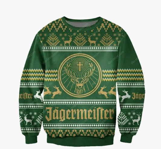 Herr Jultröja Jägermeister Ugly Christmas Sweater – Festlig Stickad Tröja för Högtider och Fester