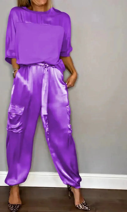 Danielle – Elegant Satin Tvådelad Set för Kvinnor