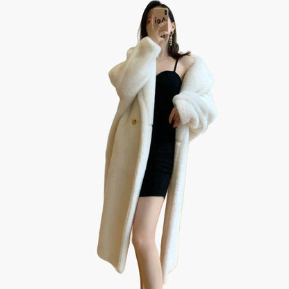 Dam lång oversized pälsjacka – elegant vinterrock för vardag och fest