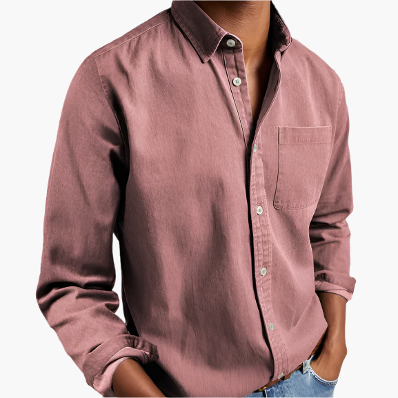 Herr Skjorta Casual Denim – Klassisk Button-Down för Vardagsstil och Kontor