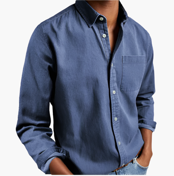 Herr Skjorta Casual Denim – Klassisk Button-Down för Vardagsstil och Kontor