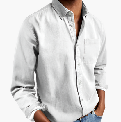 Herr Skjorta Casual Denim – Klassisk Button-Down för Vardagsstil och Kontor
