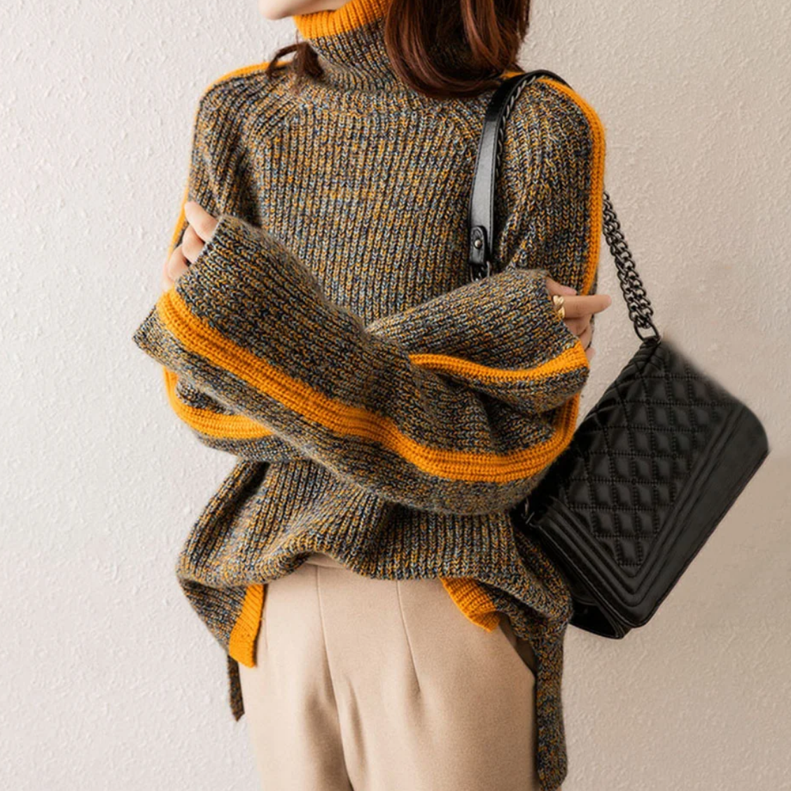 Damtröja – Stickad Polotröja med Modern Oversize-stil för Vinter och Avslappnade Tillfällen