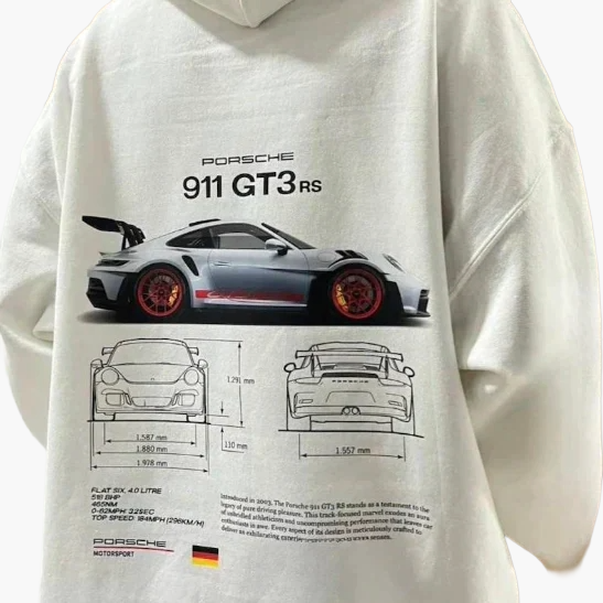 Unisex Hoodie Racing Stil Porsche 911 GT3 RS – Motorsport och Streetwear för Herr och Dam