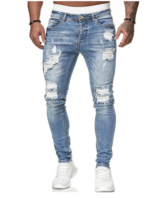 Mitchell – Slitna Smala Jeans i Gatustil för Herrar