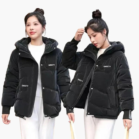 Damjacka med huva och avslappnad stil – Vinterjacka för vardagsbruk