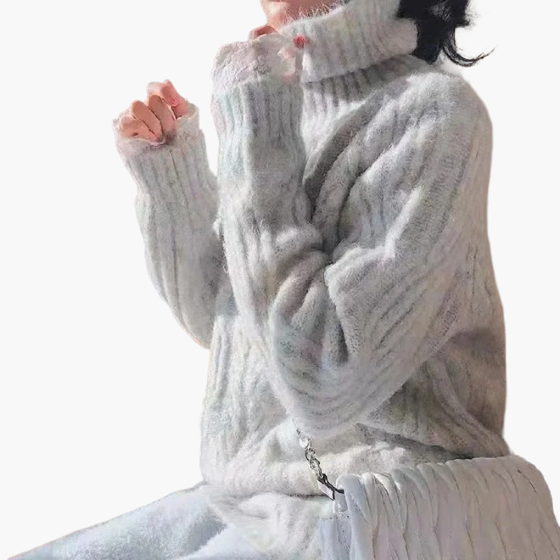 Dam Tröja i Koreansk Stil med Halvpolo och Lös Passform – Perfekt för Höst och Vinter