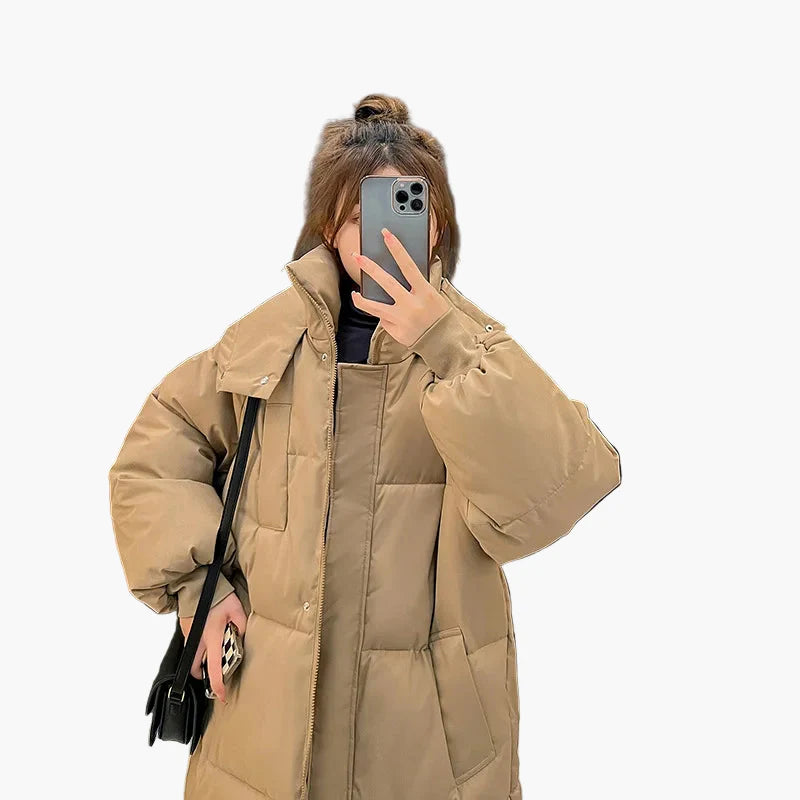 Dam Lång Pufferjacka Vinter Varm Oversized Parkas
