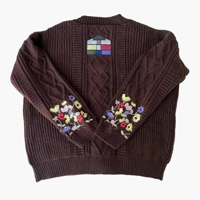 Kvinnors trendig stickad kofta med blommig brodyr och avslappnad passform – perfekt för vardagsstil