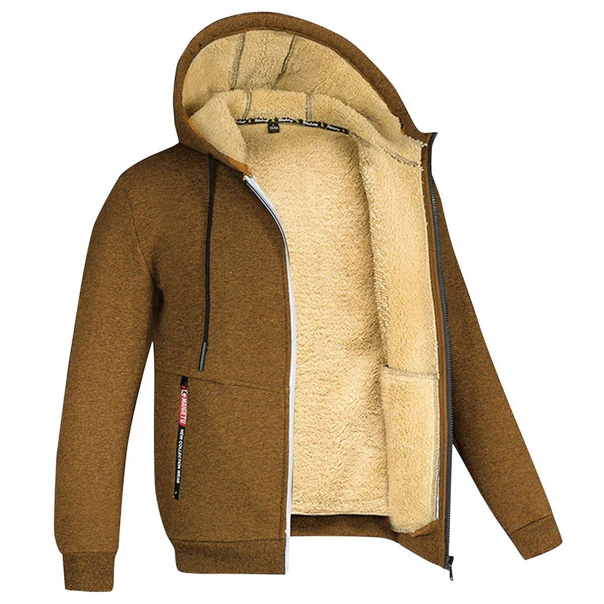 Lätt fodrad hoodie herr – tunn teddyfodrad huvtröja med dragkedja för sommarkvällar