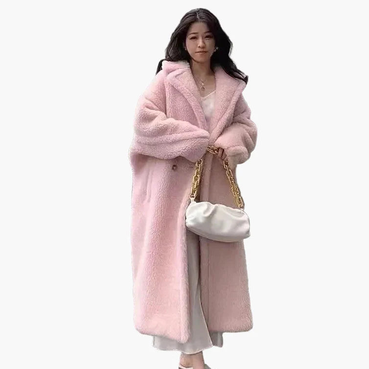 Dam Lång Oversize Teddykappa – Trendig Vinterrock för Vardag och Fest